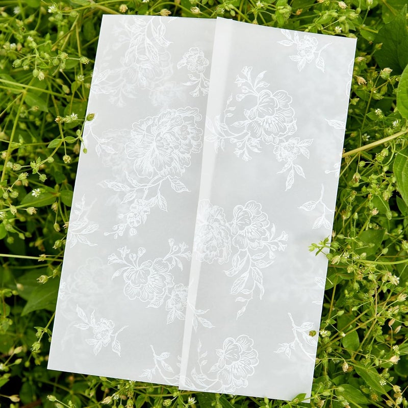 TINYAT 60 Sheets Pre-Folded Vellum Jackets for 5x7 Invitations,White Floral Vellum Paper 5x7 Jackets,Translucent Invitation Sleeve Wraps Floral Paper Envelope Liners for Wedding Baby Shower Invitations Cards - Image 1